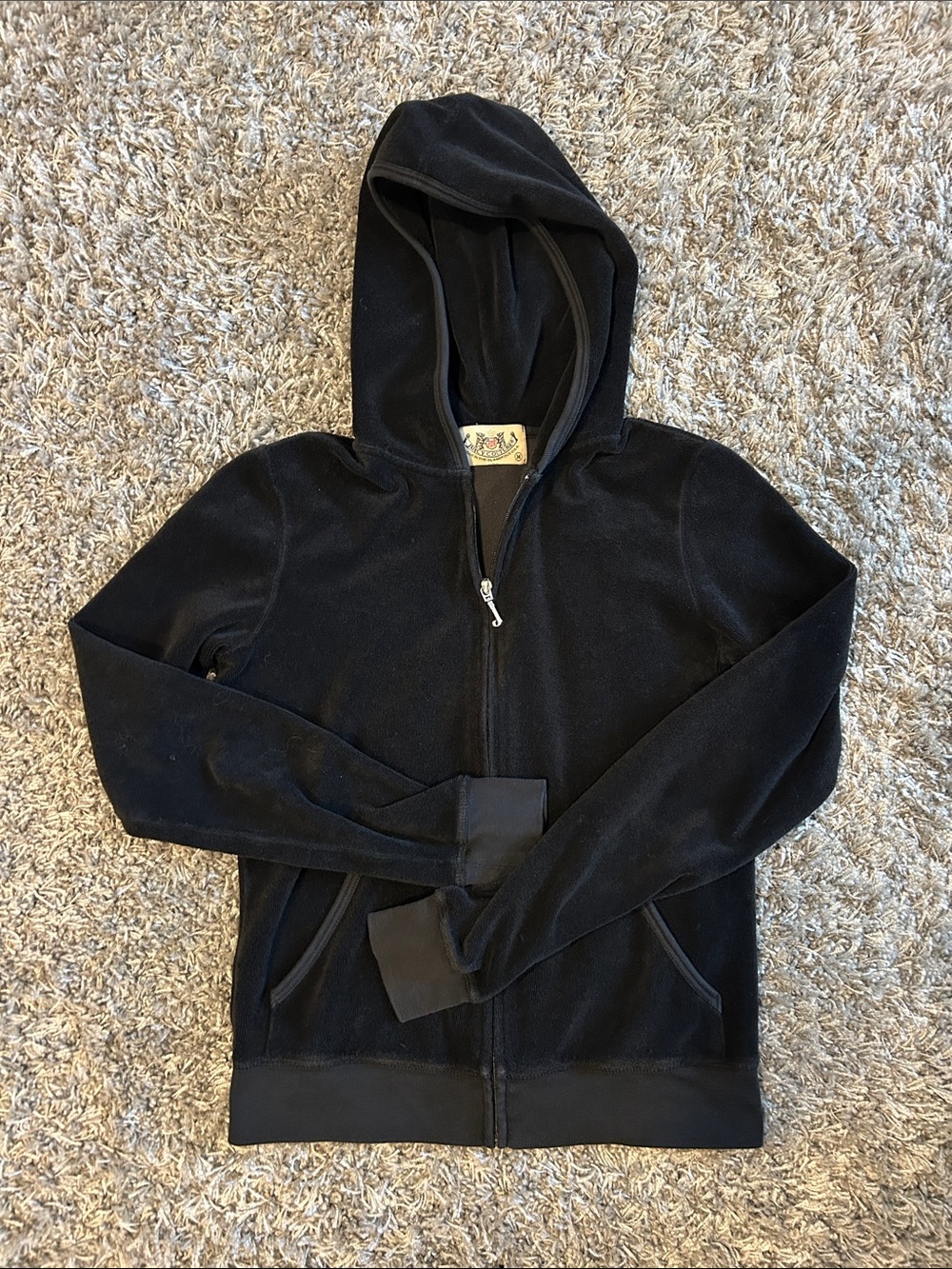 Vintage Juicy Couture Black Zip-Up Terry Cloth Hoodie